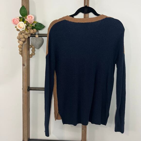 Madewell Long Sleeve Color Block Brown Navy Crew Neck Sweater Size Small - Picture 4 of 7